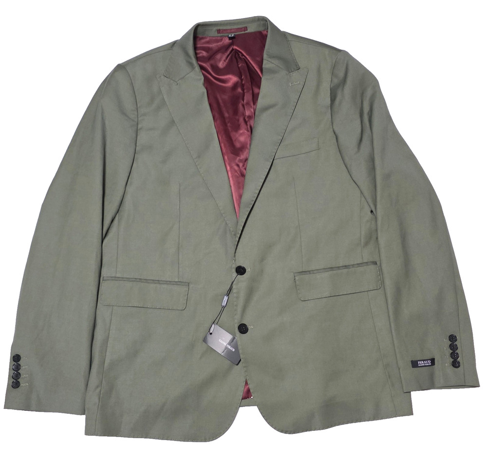 Gianni Feraud -Groff-Mid Green Suit Jacket Blazer Size US/UK 50 Burgundy Lining